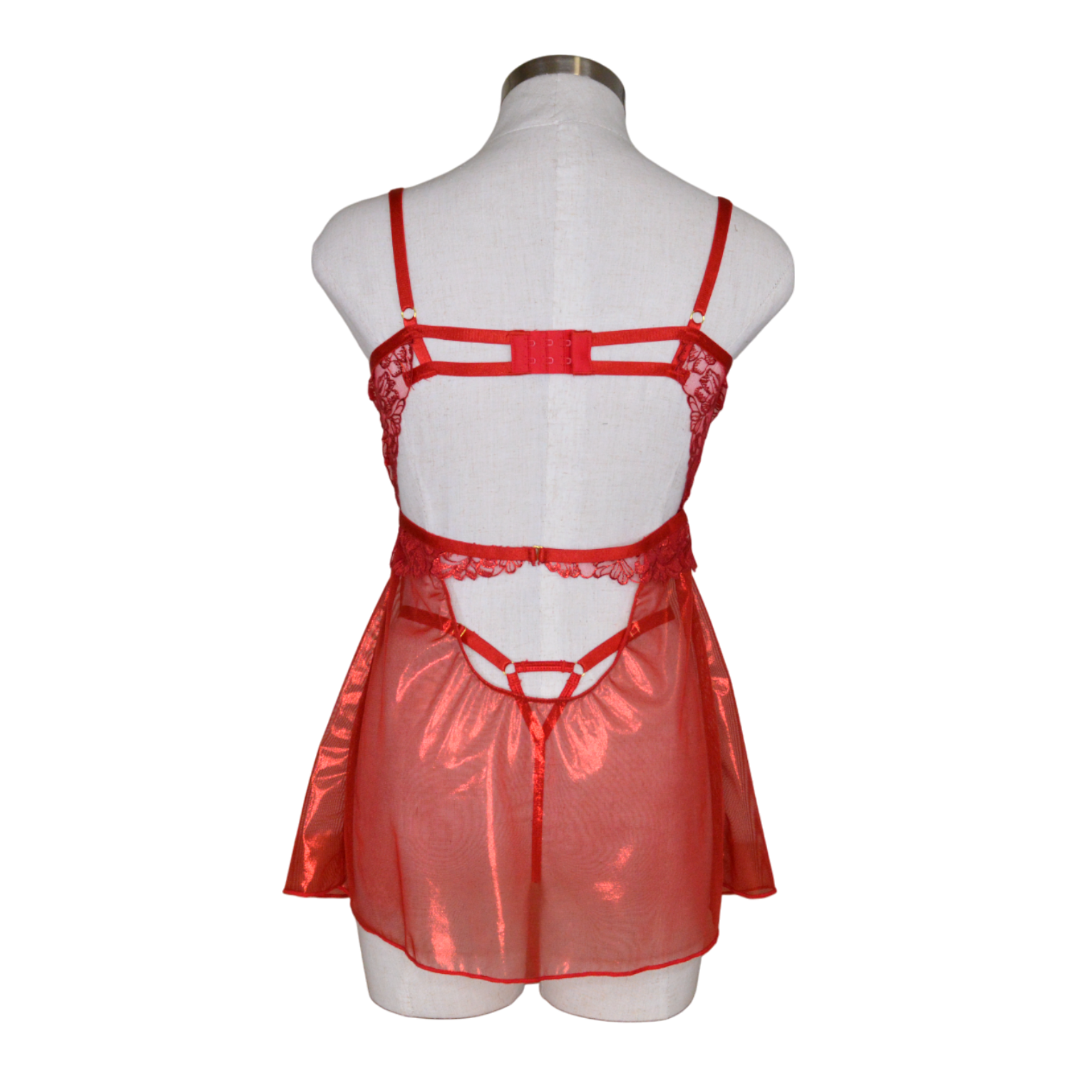 2546 Ruby Shimmer Lace & Mesh Babydoll