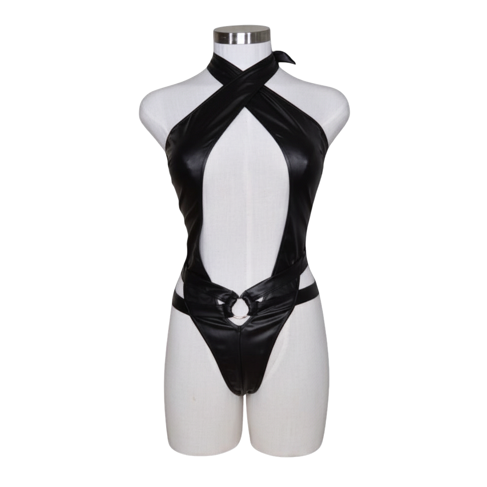 2818 Wet Look Halter Bodysuit