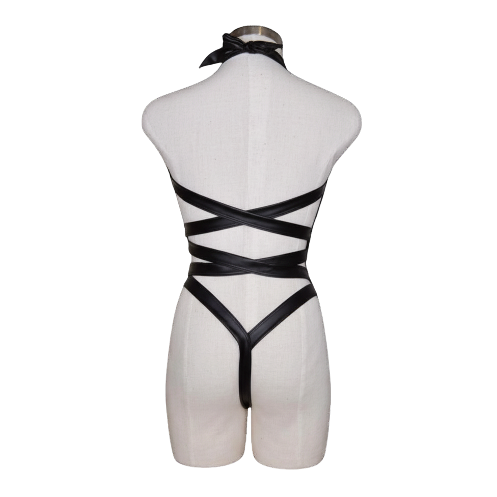 2818 Wet Look Halter Bodysuit