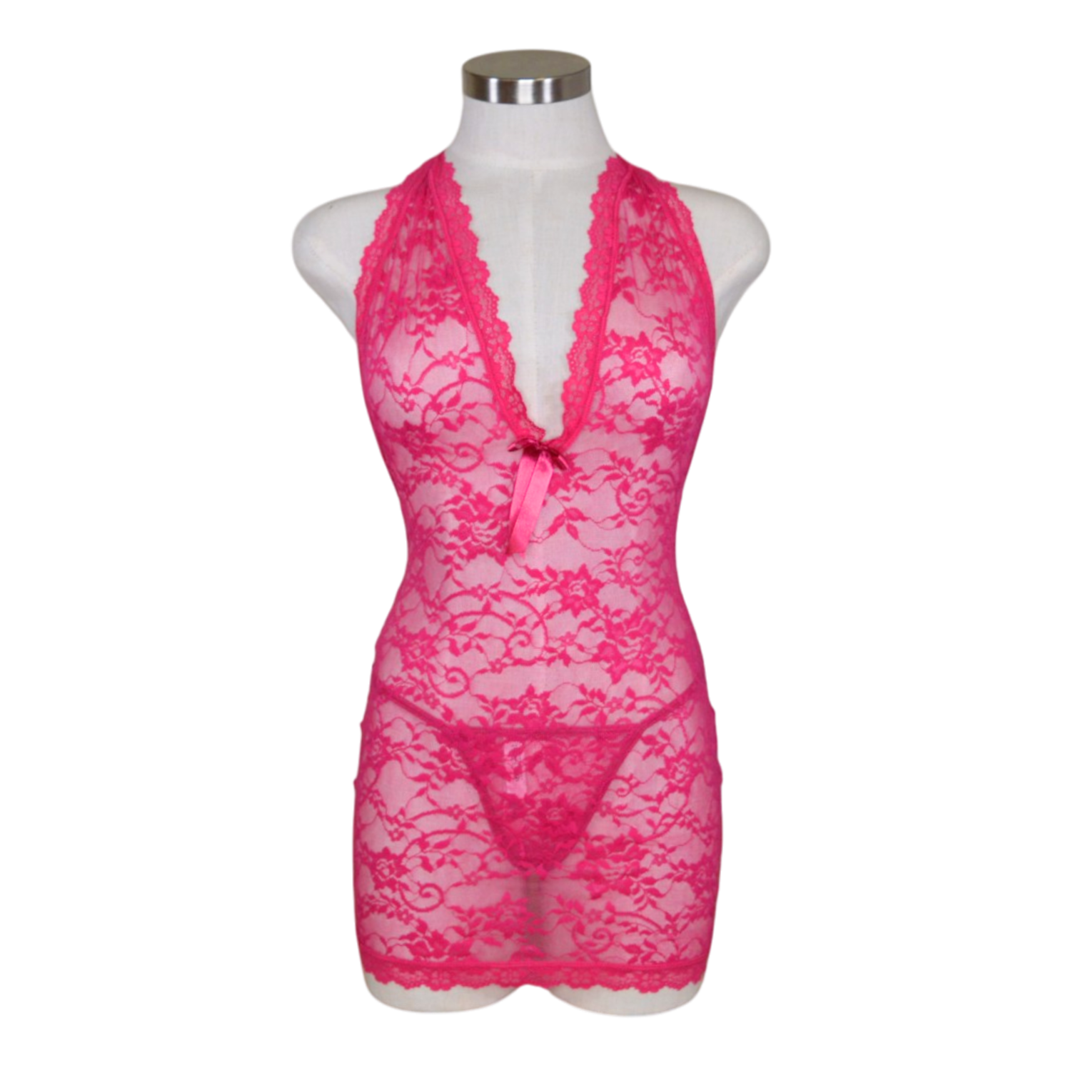 7626 Plunge Lace Halter Babydoll