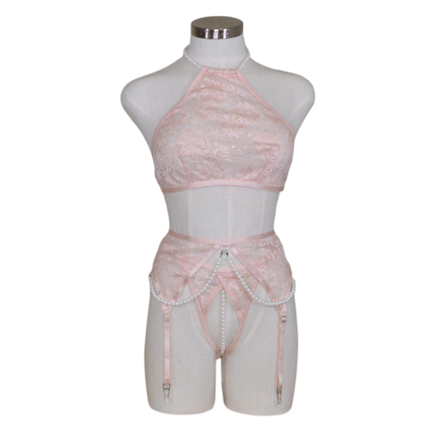 2633 Pearl Halter Bralette Garter Set