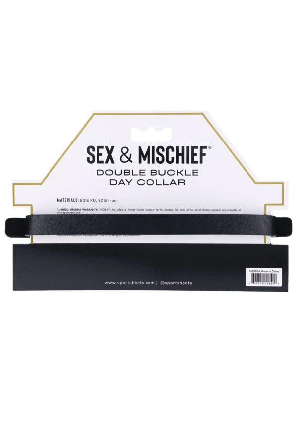Sex & Mischief Double Buckle Day Collar -Black/Gold