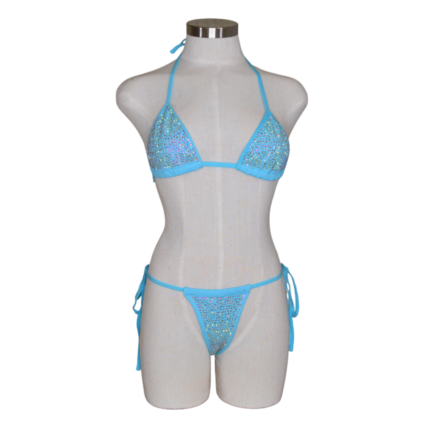 81663 Rhinestone Bikini Top Side Tie Thong