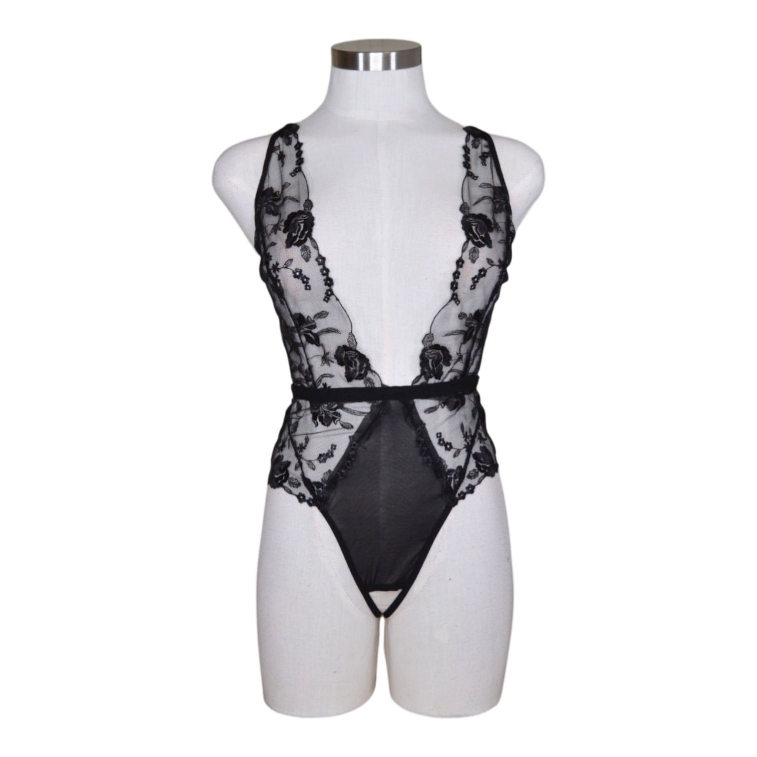 39404 Mesh Foil Embroidered Deep V Teddy