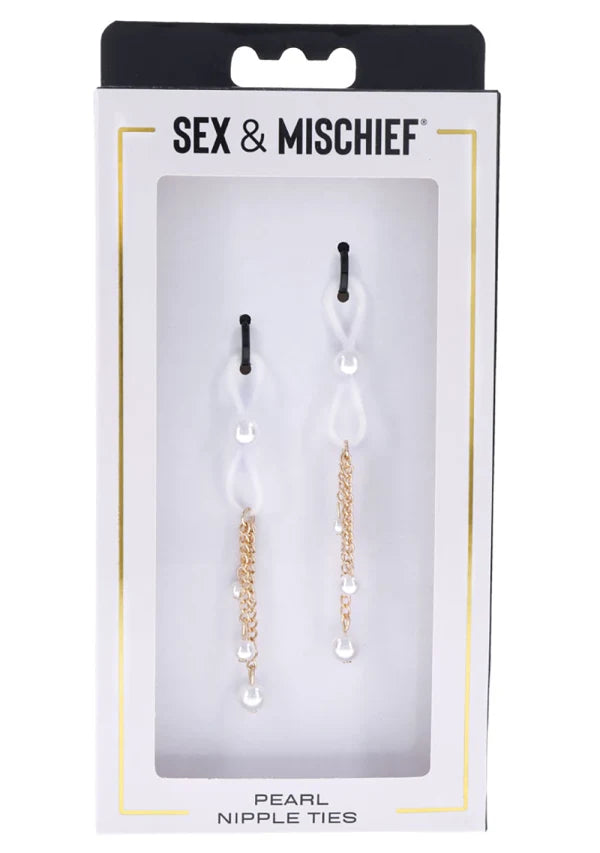 Sex & Mischief Pearl Nipple Ties -White/Gold