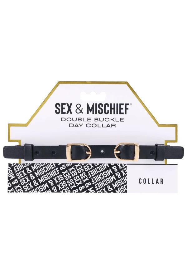 Sex & Mischief Double Buckle Day Collar -Black/Gold