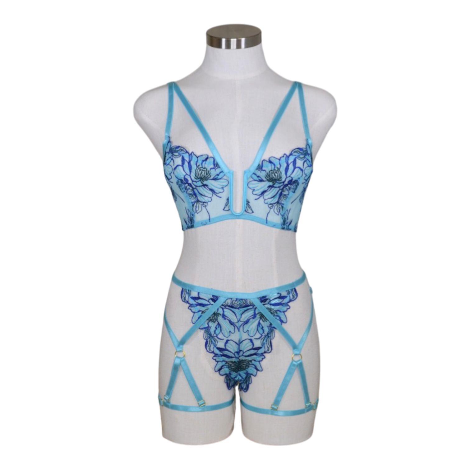 4012121 Strappy Embroidered Bra Set