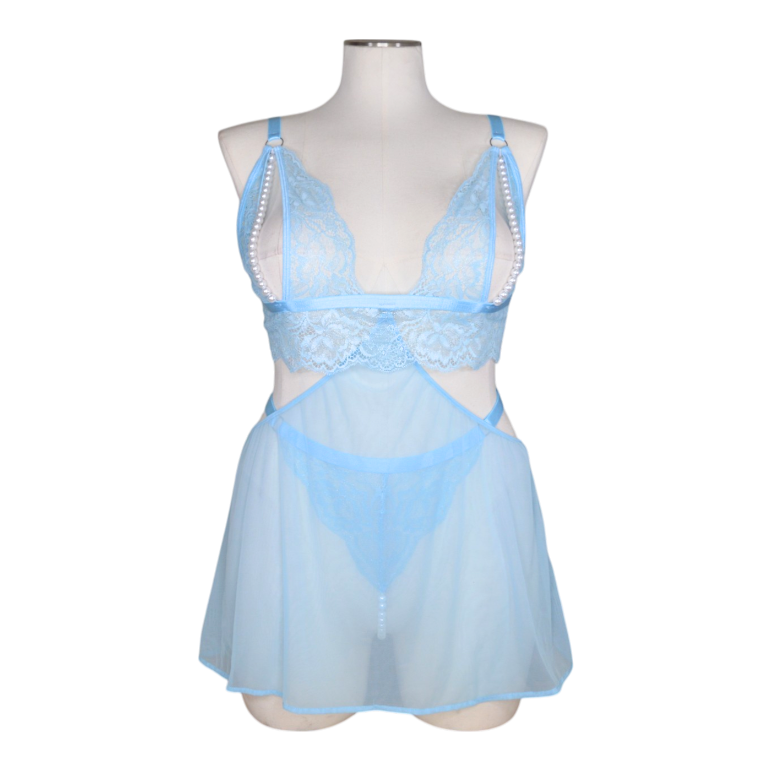 2640 Metallic Lace Pearl Babydoll Set