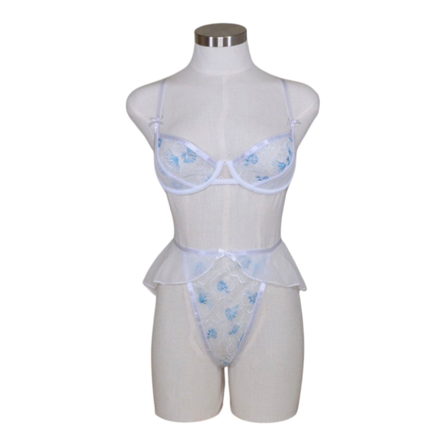 4012126 Floral Embroidered Set Skirted Bottom