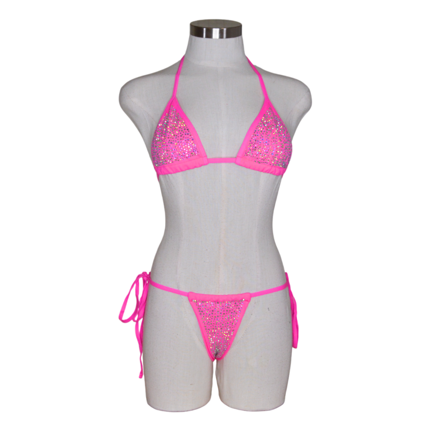 81663 Rhinestone Bikini Top Side Tie Thong