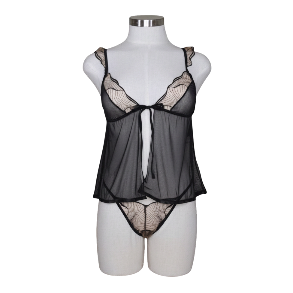 7633 Embroidered Cups Mesh Babydoll