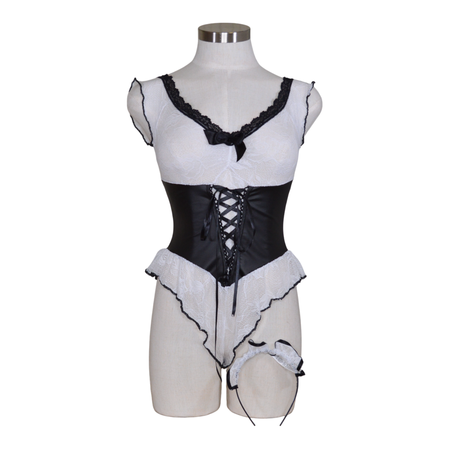 60058 French Maid Lace Bodysuit Corset Set