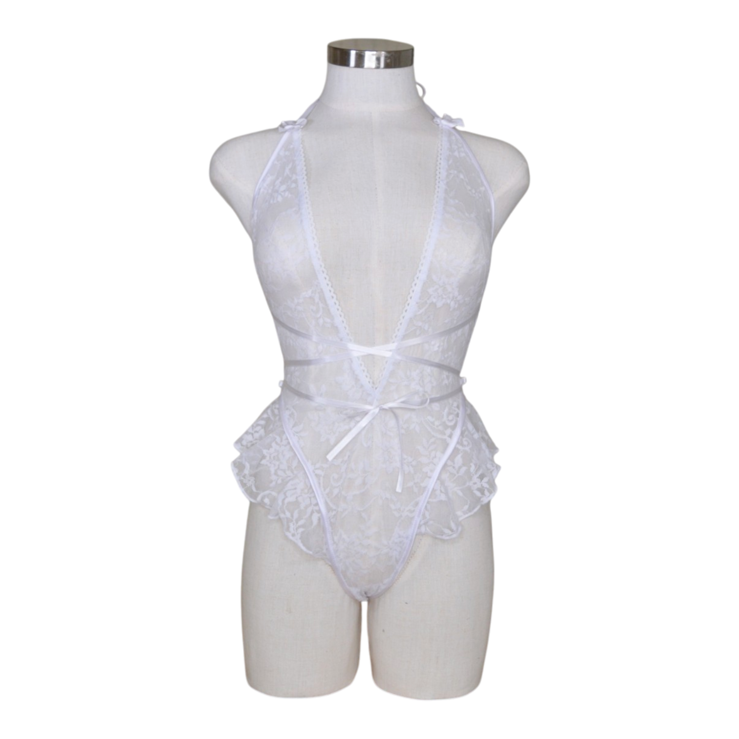 80018 Plunge Sheer Lace Teddy
